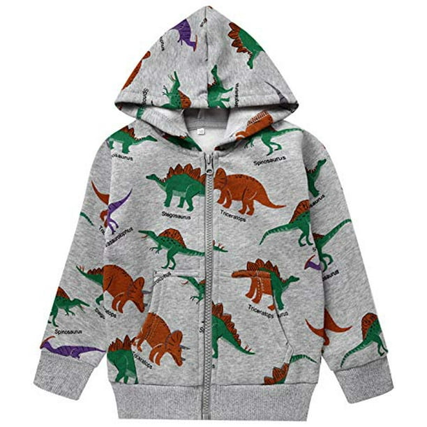 Little Boys Dinosaur Hoodies Cotton Zipper Jackets Kids Sport Spring Sweatshirts for Toddler Boy Clothes 1-6 T